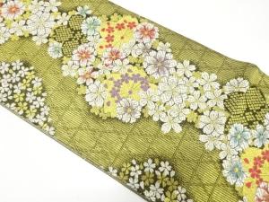 籠目に八重桜模様織り出し　振袖用袋帯